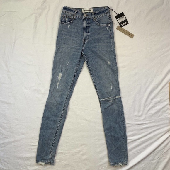 Reformation High Waisted Skinny Denim Jeans Size 23 Blue Maui Distressed NWT - Picture 10 of 15